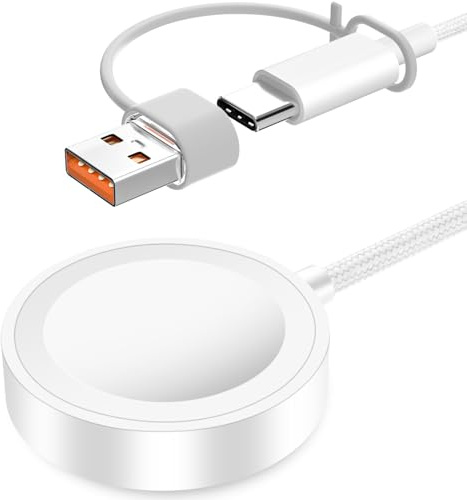 Esiposs 2 in 1 Cargador Magnético para Apple Watch 1.2M, Cable Apple Watch | Charger USB C USB A Carga Rápida Inducción Cargador Reloj Inteligente para iWatch 11/10/9/8/7/6/5/4/3/2 Ultra 3/SE, Blanco