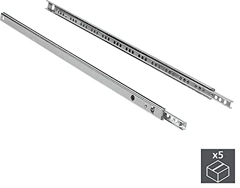 Emuca 3009505 Set di 5 paia (10 pz) guide/binari con cuscinetti a sfere ad estrazione parziale 17mm x 182mm per cassetto