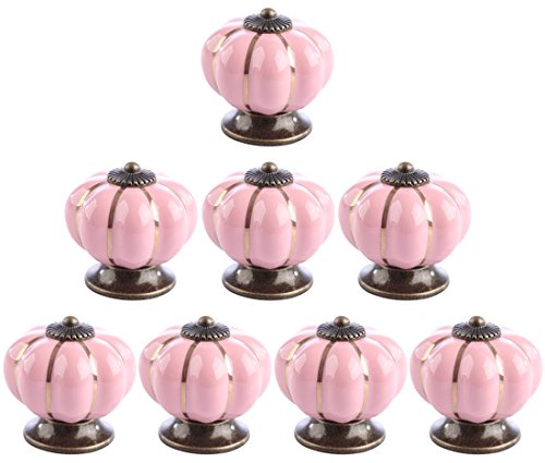 Lommer Möbelknopf Keramik 8 Pcs Kürbis Shaped Möbelknöpfe, Möbelgriff Mode Keramik Kinder Porzellan Knopf für Schränke Schublade Kleiderschrank und Andere Möbel (Rosa)