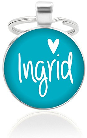 Schlüsselanhänger - türkis, 25mm, Cabochon mit Wunschtext und Herz-Motiv - Individuell Geschenkidee Anhänger für Freunde Partner Personalisiert versilberte Fassung