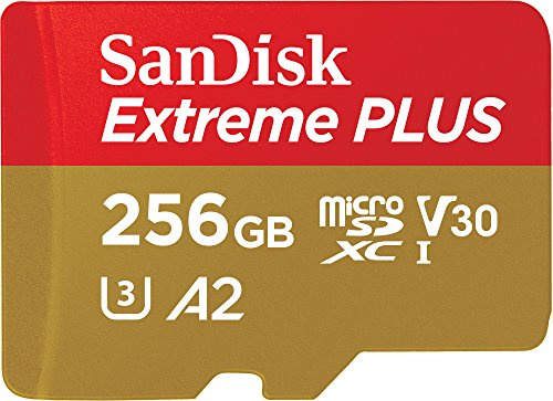 SanDisk Extreme PLUS 256 GB microSDXC Memory Card + SD Adapter with A2 App Performance up to 170 MB/s, Class 10, U3, V30, Red/Gold