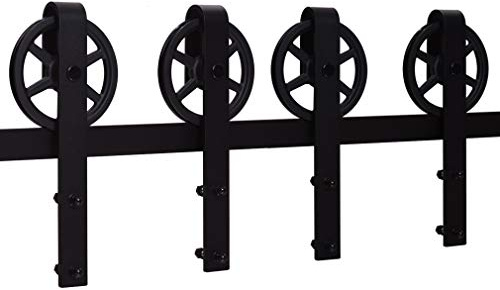 12FT/365cm Vintage Sliding Barn Wood Door Closet Hardware Track Kit Track System Big Wheel Rollers for Double Door