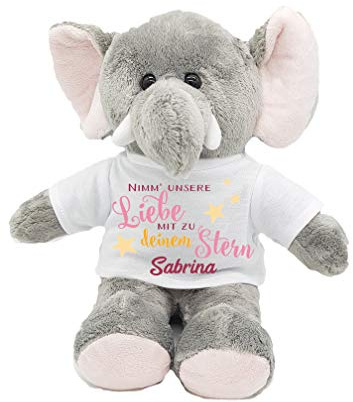Kilala Sternenkind Erinnerung Andenken Elefant mit Namen Trost Kuscheltier Elefant (Rosa)