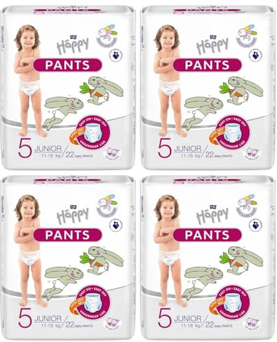 Bella Baby Happy Windel Pants Gr.5 Junior, Windelhöschen für Kinder Gr.5, 11-18 kg, 4 x 22 Stück, Töpfchen Trainingshose