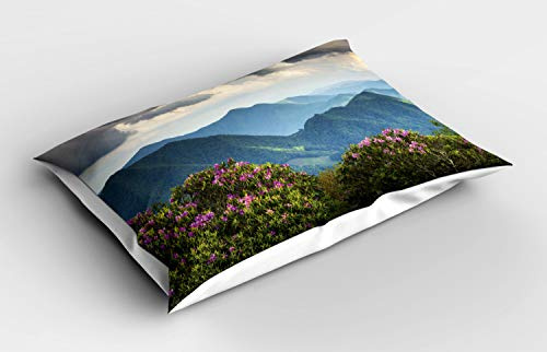 ABAKUHAUS Appalachian Pillow Sham, Mountain Peaks Azalea, Decorative Standard King Size Printed Pillowcase, 36 X 20, Multicolor