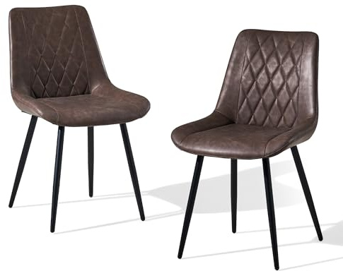 CLIPOP Esszimmerstühle 2er Set, Sitzfläche aus Braun Kunstleder, Küchenstühle, Wohnzimmerstühle, Polsterstühle mit Rückenlehne und Metallbeine, Stühle für Esszimmer, Küche, Wohnzimmer, Büro