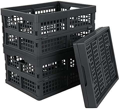 Idotry 3-PACK 15 L Plastic Stacking Folding Storage Crates, Stackable Collapsible Storage Basket