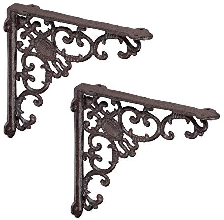 Relaxdays Regalwinkel antik, 2er Set, Regalträger Gusseisen, braun | Barocke Ornamente, Winkel für Regalboden, Vintage