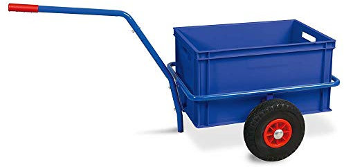 BRB Handwagen mit herausnehmbarem Kunststoffkasten 600x400x320 mm, blau, pannensichere Reifen, Tragkraft 200 kg