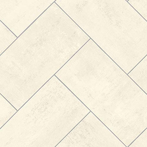 247Floors Tile Style Effect Magic Vinyl Flooring Realistic 2.8mm Slip Resistant Foam Backed Lino (Pale Cream Herringbone Tiles, 2.5m x 3m / 8ft 2 x 9ft 10)