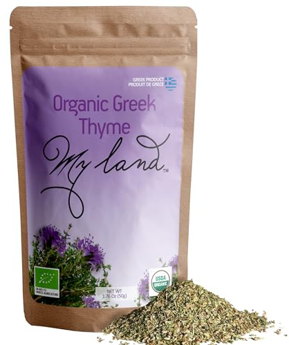 My Land Organic Dried Thyme Leaves - Greek Mountain Thyme from Mt. Olympus | USDA Organic Mediterranean Herb for Tea & Seasoning, 1.76 oz (50 g)
