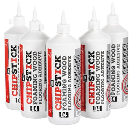 Chipstick D4 PU Flooring Glue 1kg, Pack of 5 Bottles | Expanding D4 PU wood adhesive for chipboard flooring, stairs and structural timber bonding.
