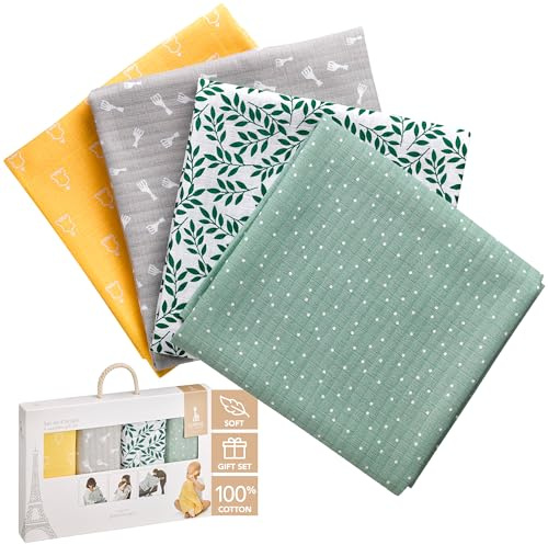 Sophie la Girafe Set mit 4 weichen bunten Mullwindeln 70×70 cm Baby ab Geburt | Naturkautschuk weich und duftend | lindert das Zahnfleisch beim Zähnekommen | leicht zu greifen | bpa-frei | Geschenkidee