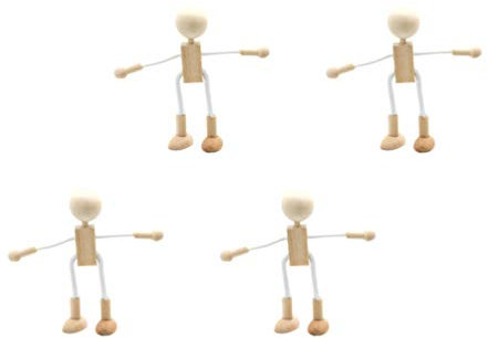 EXCEART 4Pcs Wooden Peg Dolls - Unfinished Adjustable Robot Figures for DIY Craft Painting, Creative Art Projects, Desktop Decoration
