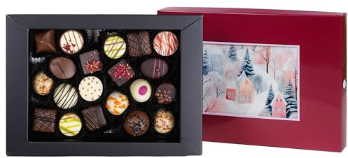 CHOCOLISSIMO - Weihnachtspralinen - Schokolade Geschenk Weihnachten - 20 Pralinen mit einem Weihnachtsbild - Weihnachtsschokolade, Nikolaus Geschenke Frauen, Männer, Mama, Papa - Postcard Grand Rot