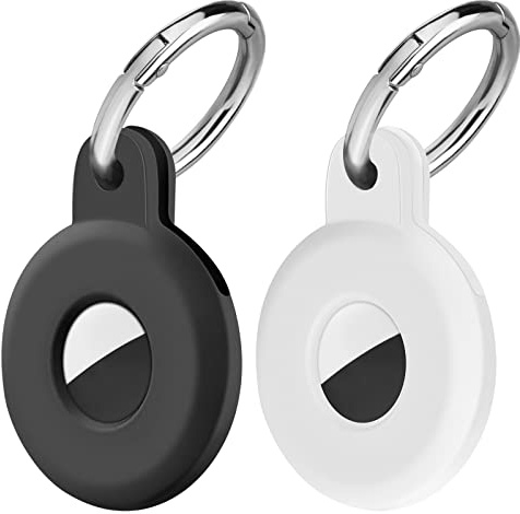 Ainiv skyddande fodral kompatibel med AirTag, 2 st tjockt silikon nyckelringsfodral, hållbart skyddsfodral med nyckelring som motverkar försvinnande, fodral för spårning av halsband för husdjur