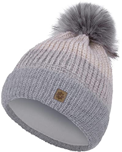 Compagno Wintermütze Mütze Damen Strickmütze Bommelmütze Mehrfarbig Fleece Futter Winter Beanie Mädchen 99