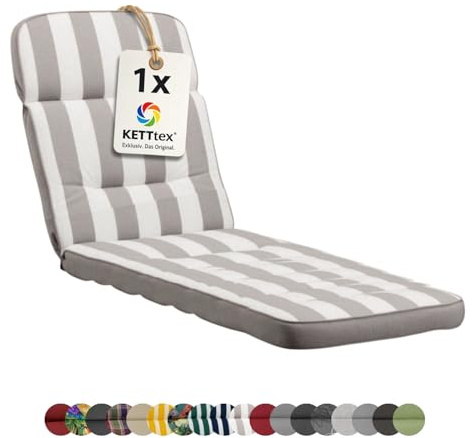 KETTtex EXKLUSIV Auflage Rollliege hellgrau gestreift I Gartenliege Polster 200x65x9cm I hochwertige & Pflegeleichte Liegenauflage I Wetter- & formbeständige Liegen-Auflage I KTH3 Liegestuhlauflage