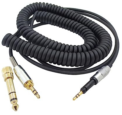Janjunsi Headphone Cable Coiled Audio Cord Compatible with Sennheiser HD6DJ/HD6/HD7/HD8/HD598/HD595 - Extension Cord with 6.35MM Adapter, 2.5MM to 3.5MM Male