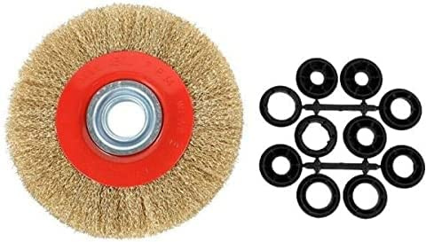 Spazzola in acciaio ottonato per mola da banco 175 mm con set di adattatori spazzola circolare con fili ondulati