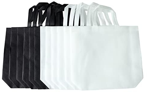 Hoshisea 12 Piezas Bolsas no Tejidas, Bolsas de Compras Grandes, Bolsa de Compras Reutilizable Ecológica, para Almacenar Artículos (Negro & Blanco)