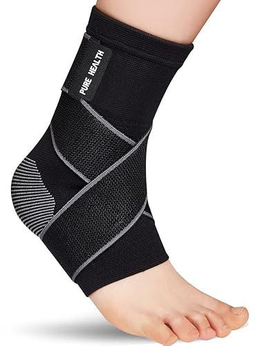 Pure Health Ankle Support for Ligament Damage Sprained Ankle, Achilles Tendonitis Foot & Plantar Fasciitis Support Strap, Heel Pain Relief & Wrap for Compression (Black, S)