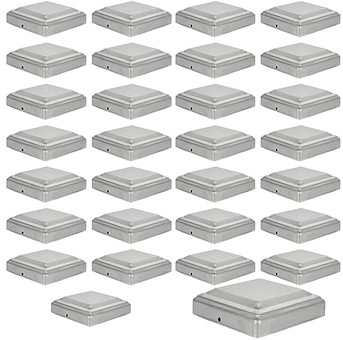 SHUESS 30pcs Fence Post Caps, Silver Metal Post Caps 4 x 4 Inch, 101 x 101 mm Fence Post Cap, Durable and Stylish Fence Caps for Enhanced Outdoor Décor, Ideal for Fence Post Protection and Decoration