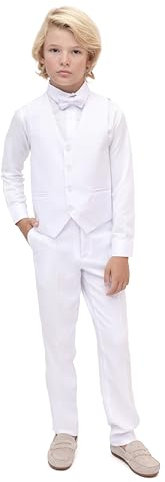 Lilax Formeller Anzug für Jungen, 4-teiliges Set, Weste, Hose und Krawatte, Dresswear, weiß, 12 Jahre