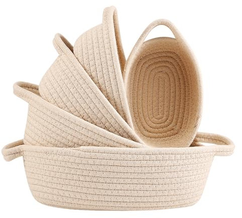 Povxlum Lot de 5 paniers de rangement en corde de coton, paniers de rangement empilables, pour organiser les vêtements et les, salle de bain, salon
