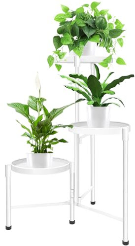 JOENCOST 3Tier Metall Pflanzenständer Blumenregal Pflanzenregal, 115cm Hoch Rostfrei Blumenständer Blumenbank Blumentreppe Pflanzentreppe Standregal für Drinnen Draußen Garten Balkon Deko Weiß