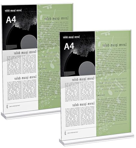 2 Stück Tischaufsteller A4, Preisschilder Aufsteller Tischständer Acryl T-Ständer für Prospekte Menükarte Werbung Fotorahmen (21 x 29,7cm)