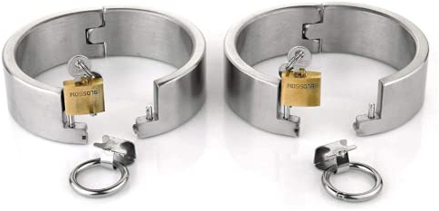3cm Hoch Schwer Edelstahl Handfesseln, 1 Paar Metall Bondage Handschellen Handcuffs Fetisch Erwachsene Slave Abschließbar Handgelenk Manschette Erotik Sexspielzeug für Paare,Männer5.5 * 6.5cm,Silber