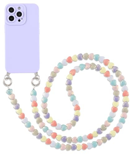 Pnakqil Coque avec Cordon pour iPhone 11 6.1 de Cœur Perles Corde Collier, Étui Silicone TPU Antichoc Bumper Housse avec Bijoux Cordage Crossbody Chaîne Lanyard Case, Violet