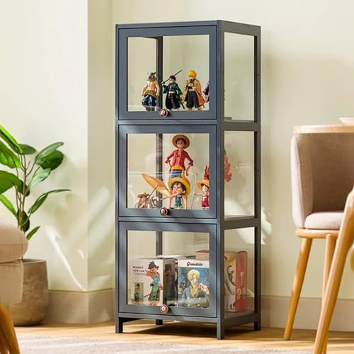 SAHUL Curio-Schränke mit Glastüren, Glasvitrine, Curio-Schrank, Vitrine, natürlicher Bambusrahmen zur Aufbewahrung von Sammlerstücken, einfache und schnelle Installation L40*W32*H106cm 3Rdfloor