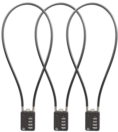 SISAV 4-stelliges Kabel-Zahlenschloss, 50 cm, dickes Kabel für Schule, Fitnessstudio, Schließfach, Helm, Aktenschränke, Werkzeugkasten, Gepäck, Koffer, Rucksack, Kabel, 5 mm Durchmesser, Schwarz, 3