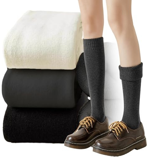 EUPSIIU 3 Paia Calzini Termiche Di Invernali Donna Tinta Unita Alta Caviglia Calze di Cotone, Calzini Termici Calzini al polpaccio Morbido Calzini da Donna per Le Signore (3 Colori)