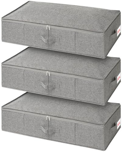 Förvaringslåda under sängen med lock, 3-pack undersängsförvaring med sido- och bottenstöd och 3 handtag, stor hopfällbar tygförvaringsväska med dragkedja för täcken, täcken, sängkläder, 76 x 38 x 17