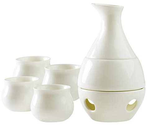 Sake Set, Saki Cups，Crafts Cup Ceramic Sake Set， Sake Set and Cups with Warmer, Traditional Porcelain Japanese Pottery Hot Saki Drink Kit, 7-Piece Include 1 Stove 1 Warming Bowl 1 Sake Bottle 4 Cup