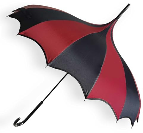 Gothic Rebel Dark Wing Pagoden-Regenschirm, Fledermausflügel, Gothic-Design mit Pagoden-Oberteil, für Cosplay, Lifestyle, Halloween und Liebhaber von einzigartigem Stil (Schwarz und Rot)