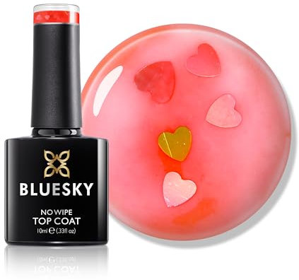 Bluesky Neon Heart No Wipe Top Coat 10ml, Neon Heart Glitter Gel Nail Polish for 21 Day Manicure, Professional, Salon & Home Use, Requires Curing Under LED UV Nail Lamp