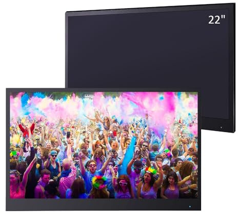 22 Inch Smart Black TV, IP65 Waterproof LED TV for Bathrooms and Hotels | 1080P Full HD Android 14 Smart TV with Bluetooth, Wi-Fi and Speakers, Supports Wall or Recessed Installation