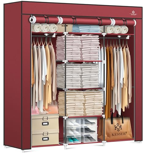 KESSER® Armadio in Tessuto Stabile Con Asta Appendiabiti e Ripiani, Include 5 Grucce, per Camera da Letto, Spogliatoio, Guardaroba, 150 x 45 x 175 cm