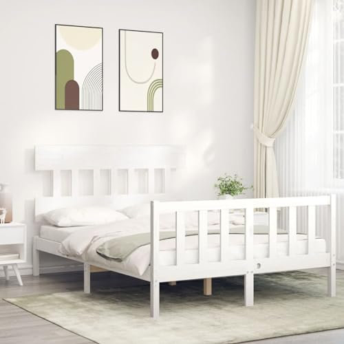 Buzaza Massivholzbett mit Kopfteil Bettgestell Bed Frame Holzbett Kopfteil Bett Schlafzimmer Bett Massivholzbetten Weiß 140x200 cm - 3193337