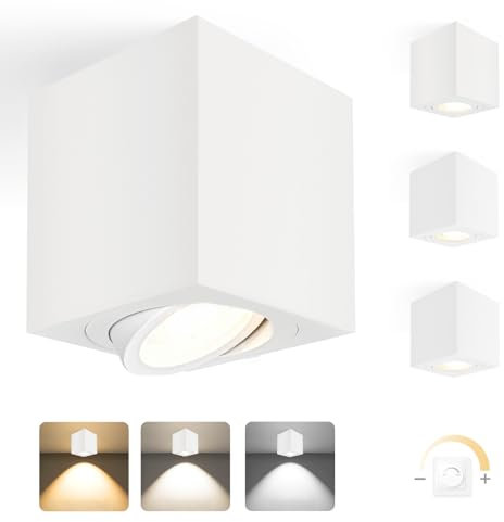 YindaLux LED Aufbauspots Dimmbar 30° Schwenkbar Ø80x84mm Deckenspots Weiß, inkl. 5W 500LM LED Modul 230V, 3000K/4000K/6500K, Aluminium Aufputz Spots Modern Aufbaustrahler Aufbauleuchte Eckig 4 Stück