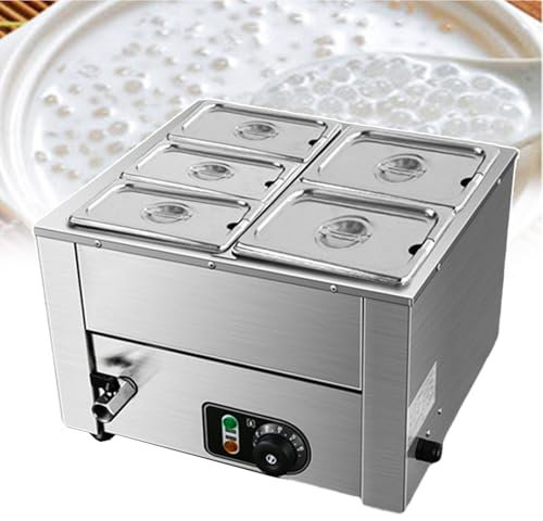 forplubossmmp Scaldavivande Elettrico per Uso Commerciale, Intervallo di Temperatura 30~85℃, Tavolo da Vapore in Acciaio Inossidabile da 800W, Scaldavivande Portatile per Sciogliere Riscaldare,5lids