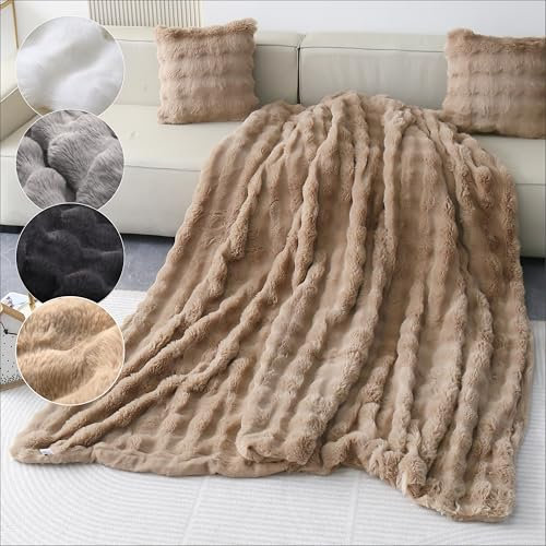 Emilie-Textil: Luxus Kunstfell Decke – Extra Weiche und Kuschelige Fell Tagesdecke, Pflegeleicht, Hautfreundlich, Kuscheldecke in 4 Größen und Farben