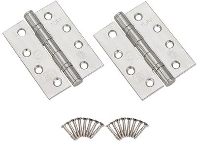 Infinity Decor 4 Inch (100mm) Polished Chrome CE13 Fire Rated Ball Bearing Butt Hinges Pair – Stainless Steel Door Hinges for Internal and External Doors