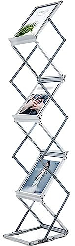 Acryl-Vinyl-Schallplattenständer mit Aluminium-Broschürenständer, 3 Ebenen, Zeitschriftenhalter und schmalem Boden, Aufbewahrungsregal für Messen, Literatur und Flyer, Organisation, transparente