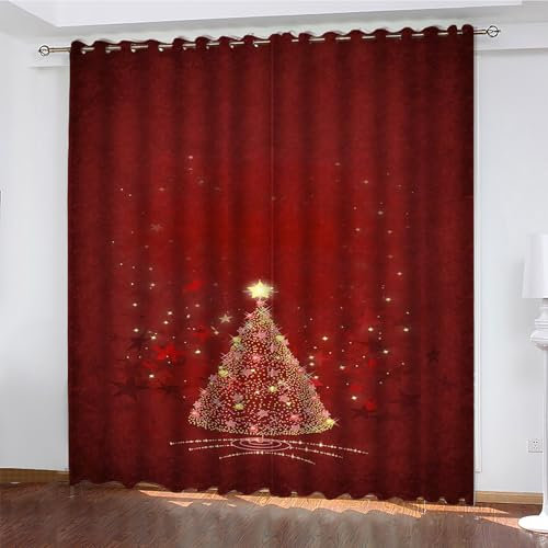 YZQGLHP Gardinen Weihnachtsbaum Vorhänge Weihnachten Verdunklungsvorhänge Schiebe Schallschutz Vorhang mit Ösen für Schlafzimmer Wohnzimmer H245 x B140 cm 2 teiliges Set
