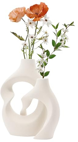 Set di 2 vasi in ceramica, vaso nordico minimalista vuoto per tavolo da pranzo di nozze, ufficio, camera da letto